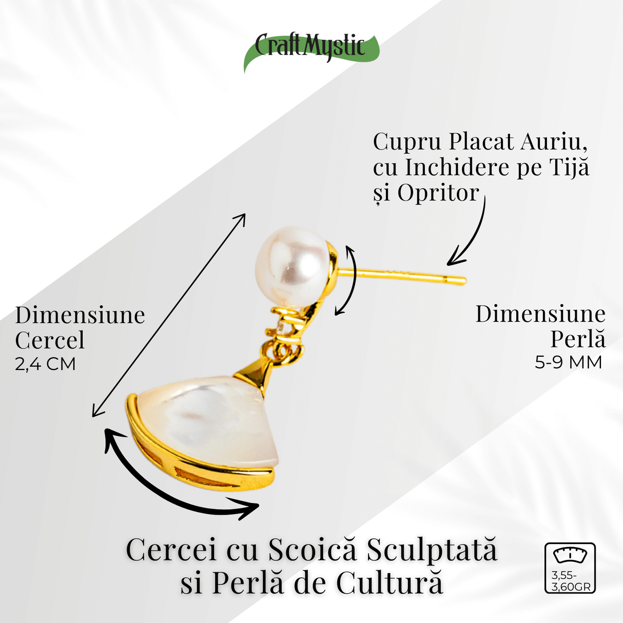 Gratie si prospetime - Cercei cu scoica sculptata si perla de cultura