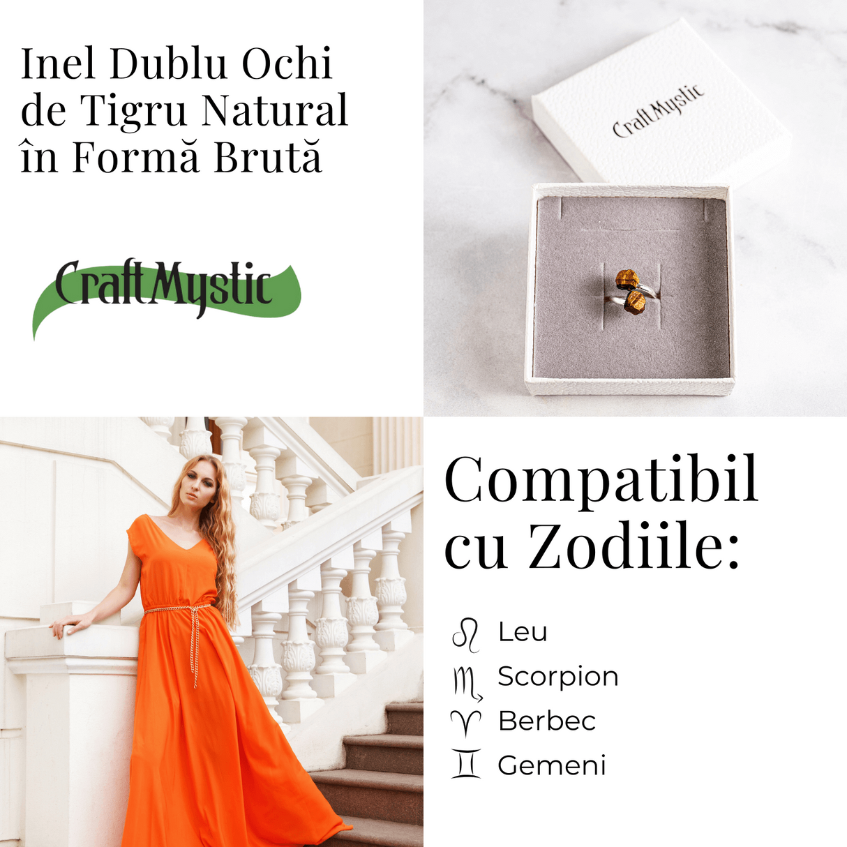 Protectie in fiecare zi - Inel dublu Ochi de tigru natural in forma bruta