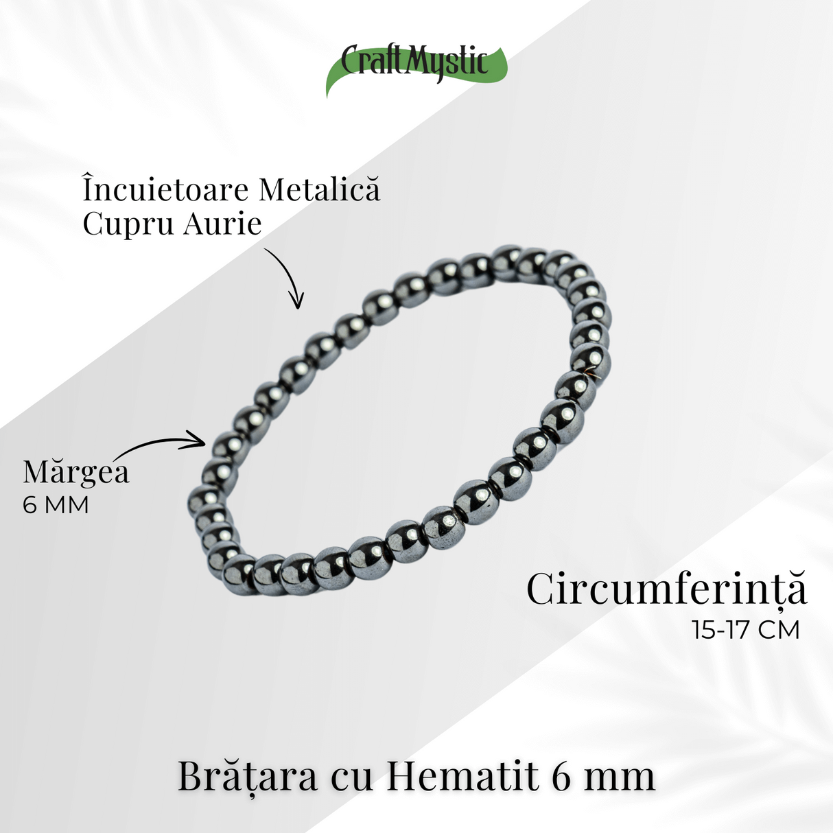Putere si claritate - Bratara elastica cu pietre de hematit 6 mm