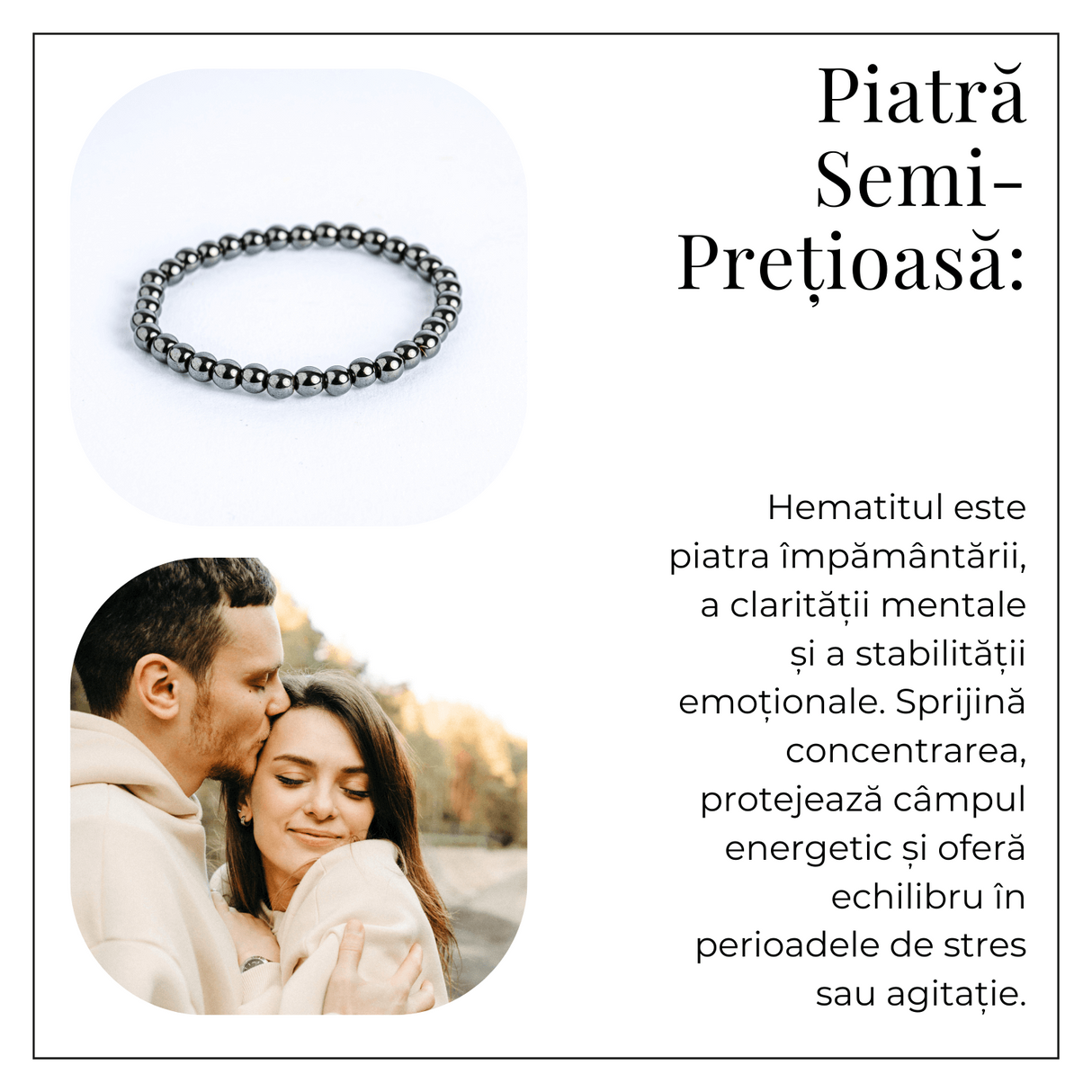 Putere si claritate - Bratara elastica cu pietre de hematit 6 mm