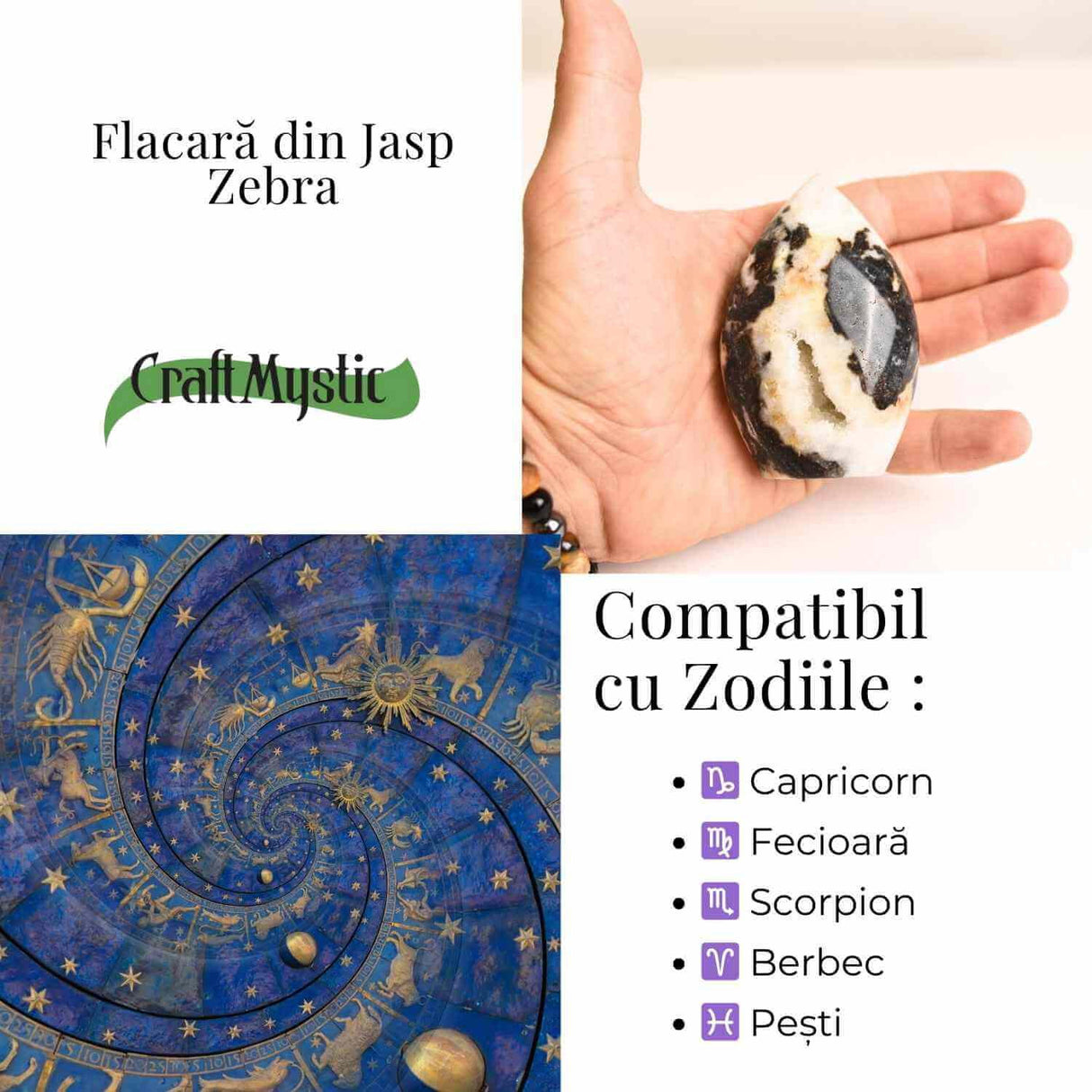 Flacara echilibrului - Zebra Jasp Indonezian pentru Claritate si Stabilitate 8-9 cm