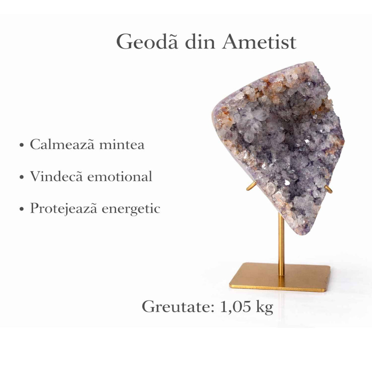 Geoda din ametist naturala pe suport metalic - cristal brazilian unicat 1.05 g