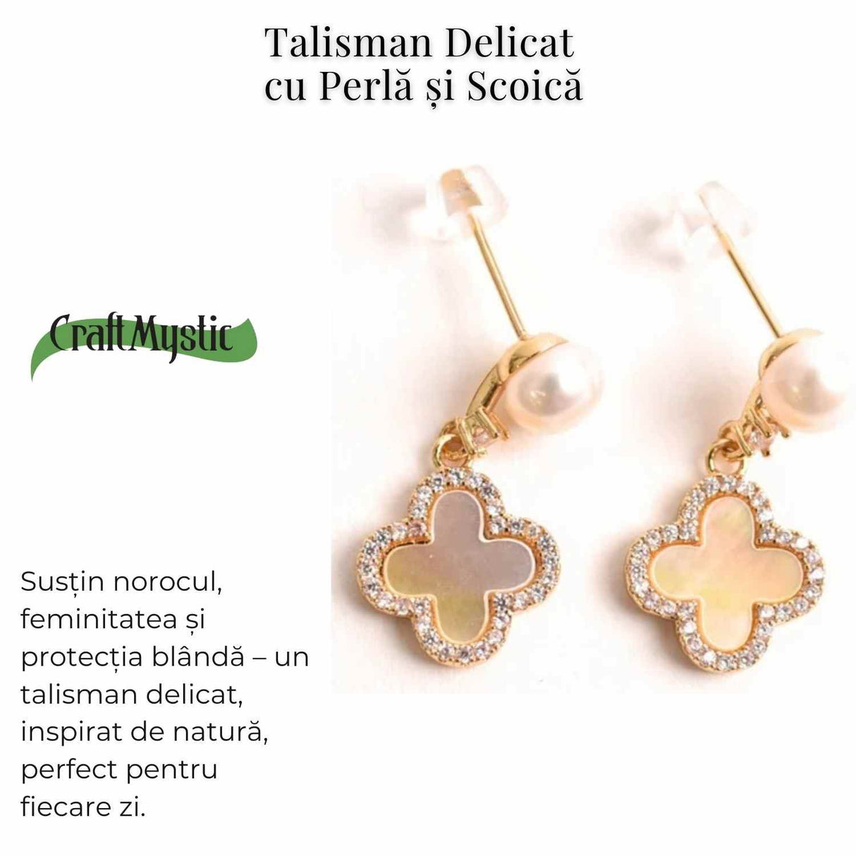 Talisman delicat cu perla si scoica - Cercei norocosi pentru fiecare zi