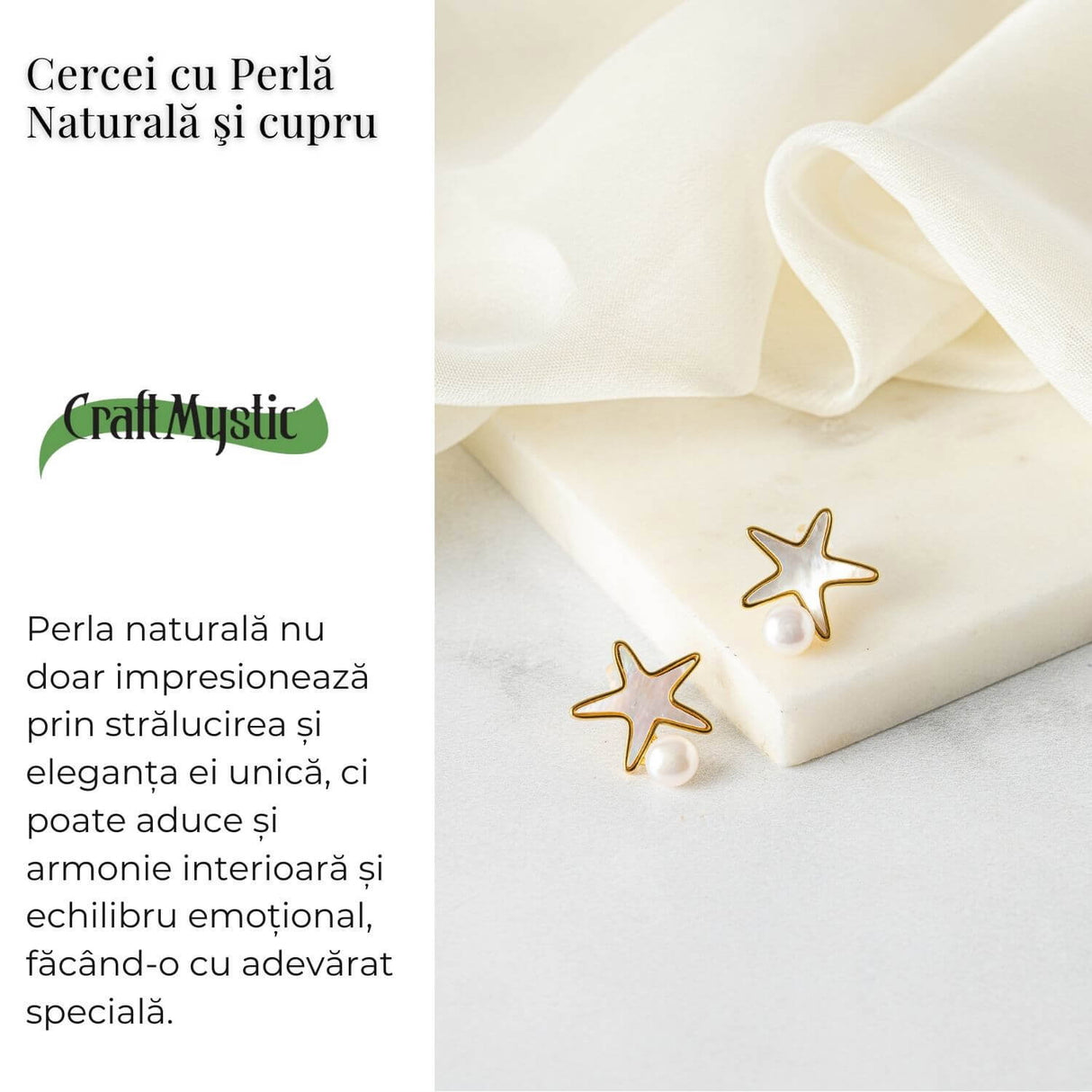 Eleganta si Stralucire - Cercei Stea din Cupru cu Perla Naturala