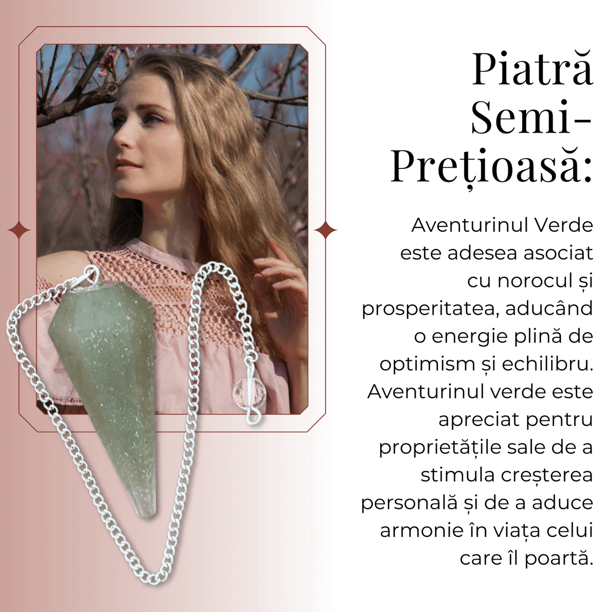 Pendul de Radiestezie cu Varf de Aventurin Verde Natural 45 mm