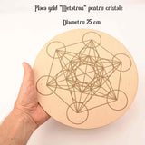 Grila din Lemn pentru Cristale cu Modelul Cubului lui Metatron, Diametru 25 cm