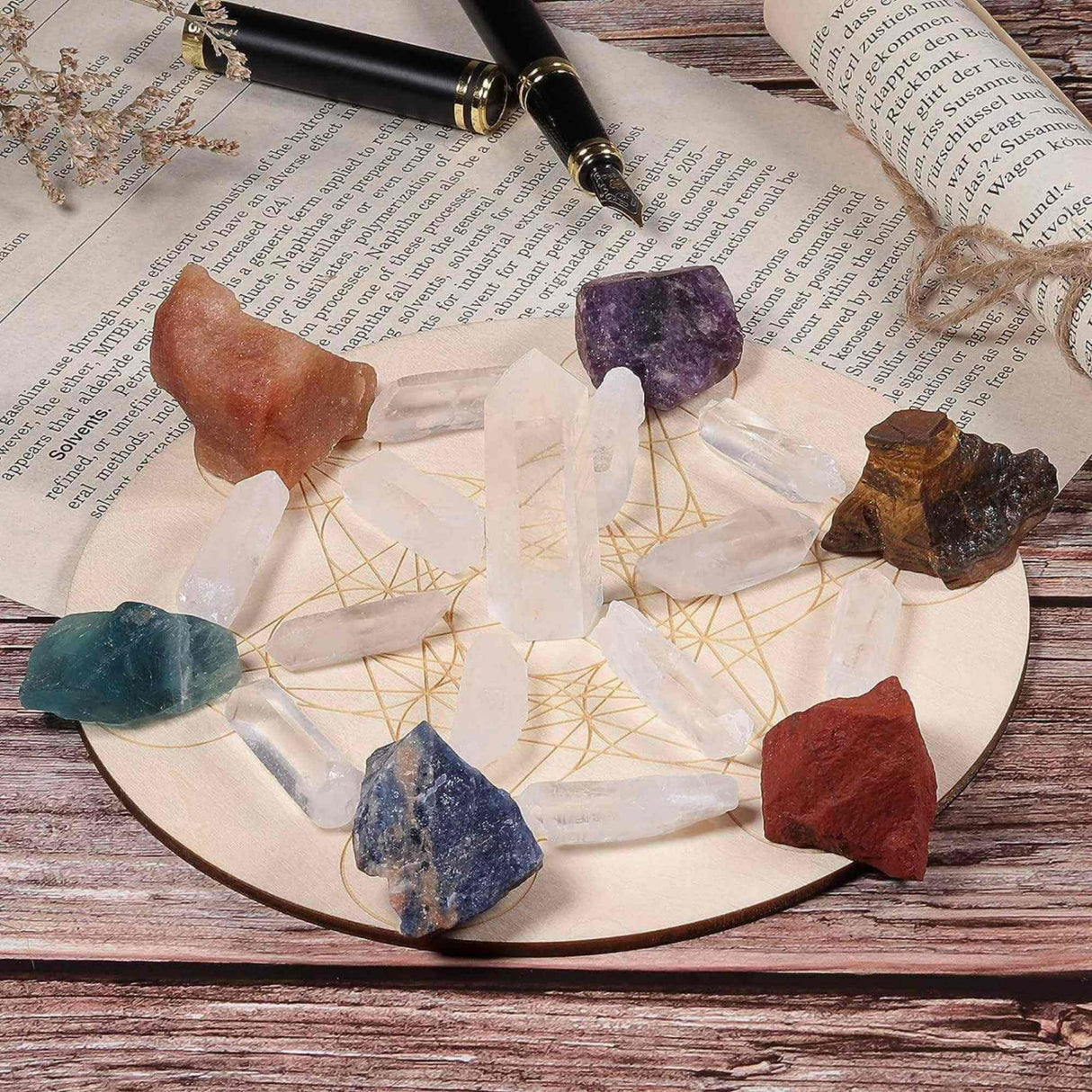 Grila din Lemn pentru Cristale cu Modelul Cubului lui Metatron, Diametru 30 cm
