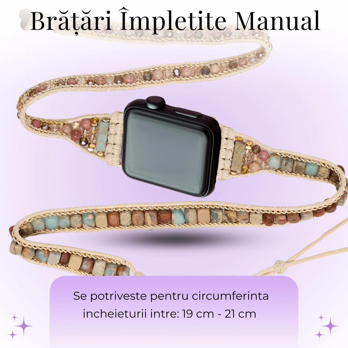 Bratara Boho cu Margele si Pietre Naturale, Compatibila Cureaua Apple Watch