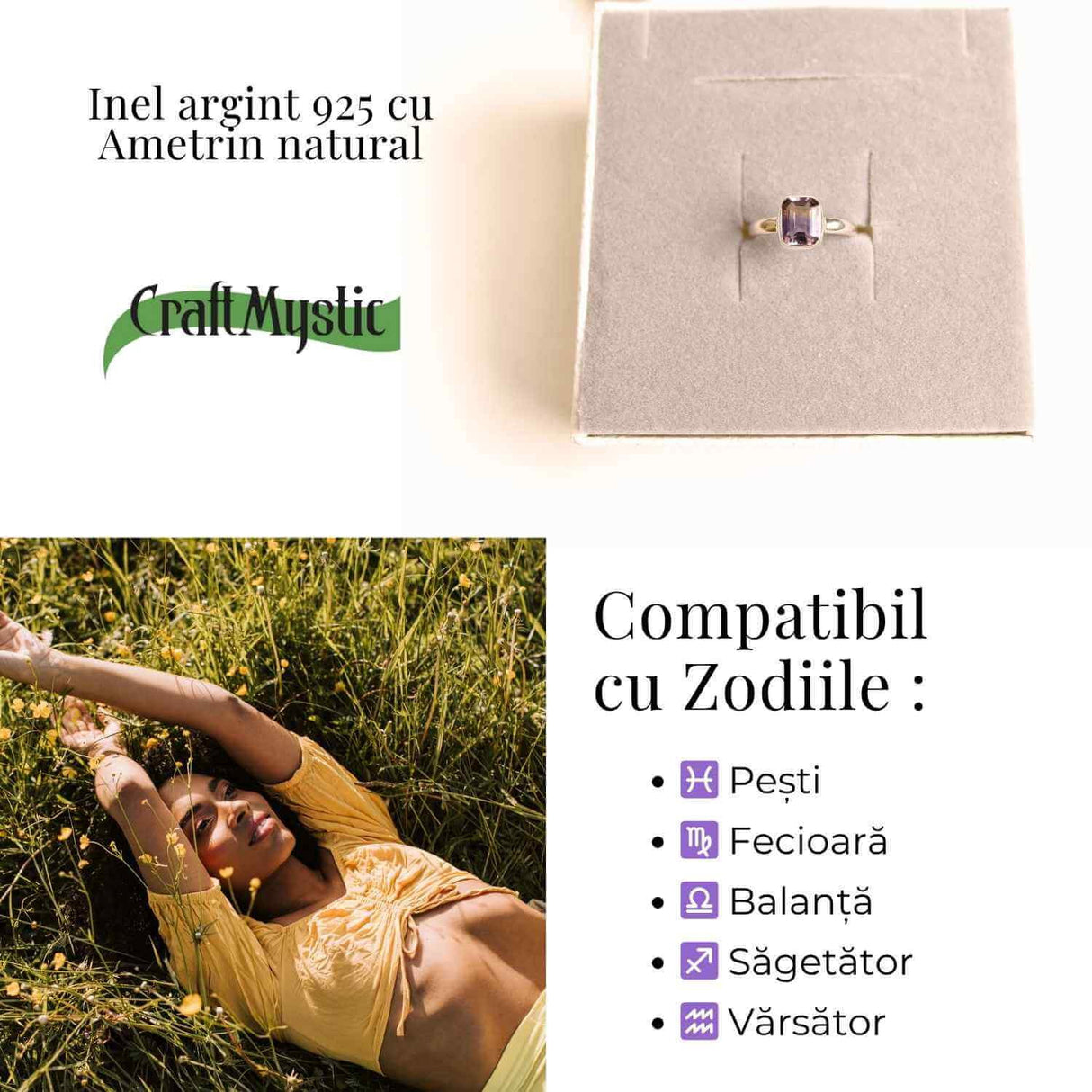 Inel argint 925 cu Ametrin natural - Claritate, armonie si eleganta