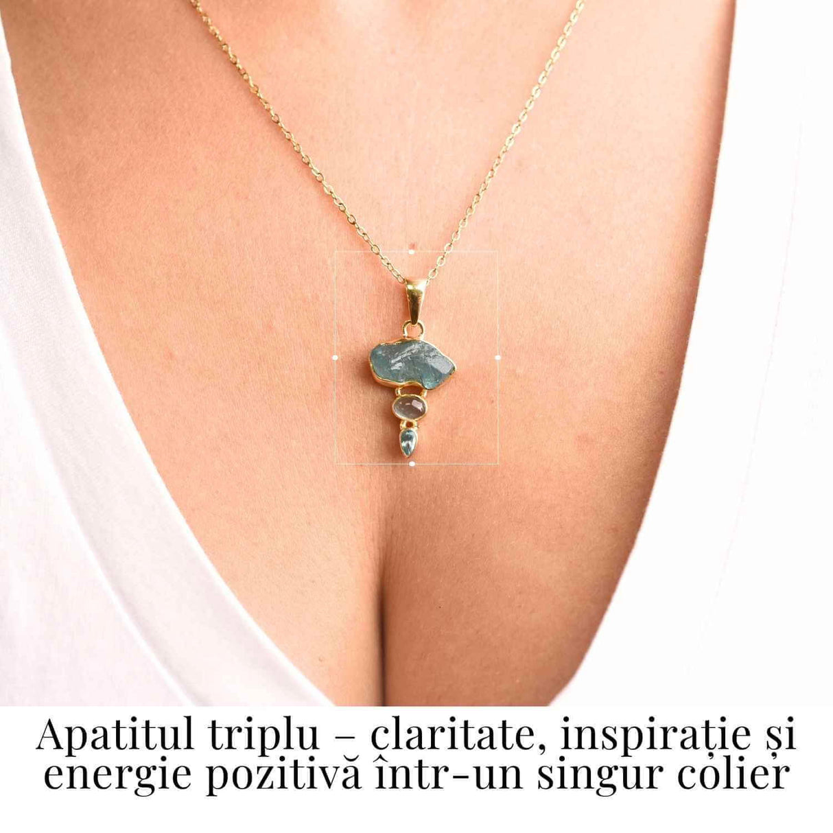 Claritate Mentala si Comunicare Autentica - Colier inox si pandantiv argint 925 placat cu aur de18k si Triplu Apatit