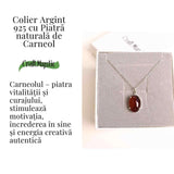 Vitalitate si Curaj Zilnic - Colier Oval cu Carneol si Argint 925