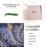 Inel Argint 925 cu Acvamarin fatetat marime M56/8 - Claritate Mentala si Calm Interior