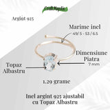 Inel ajustabil din Argint 925 cu Topaz Albastru - Claritate Mentala si Expresie Autentica