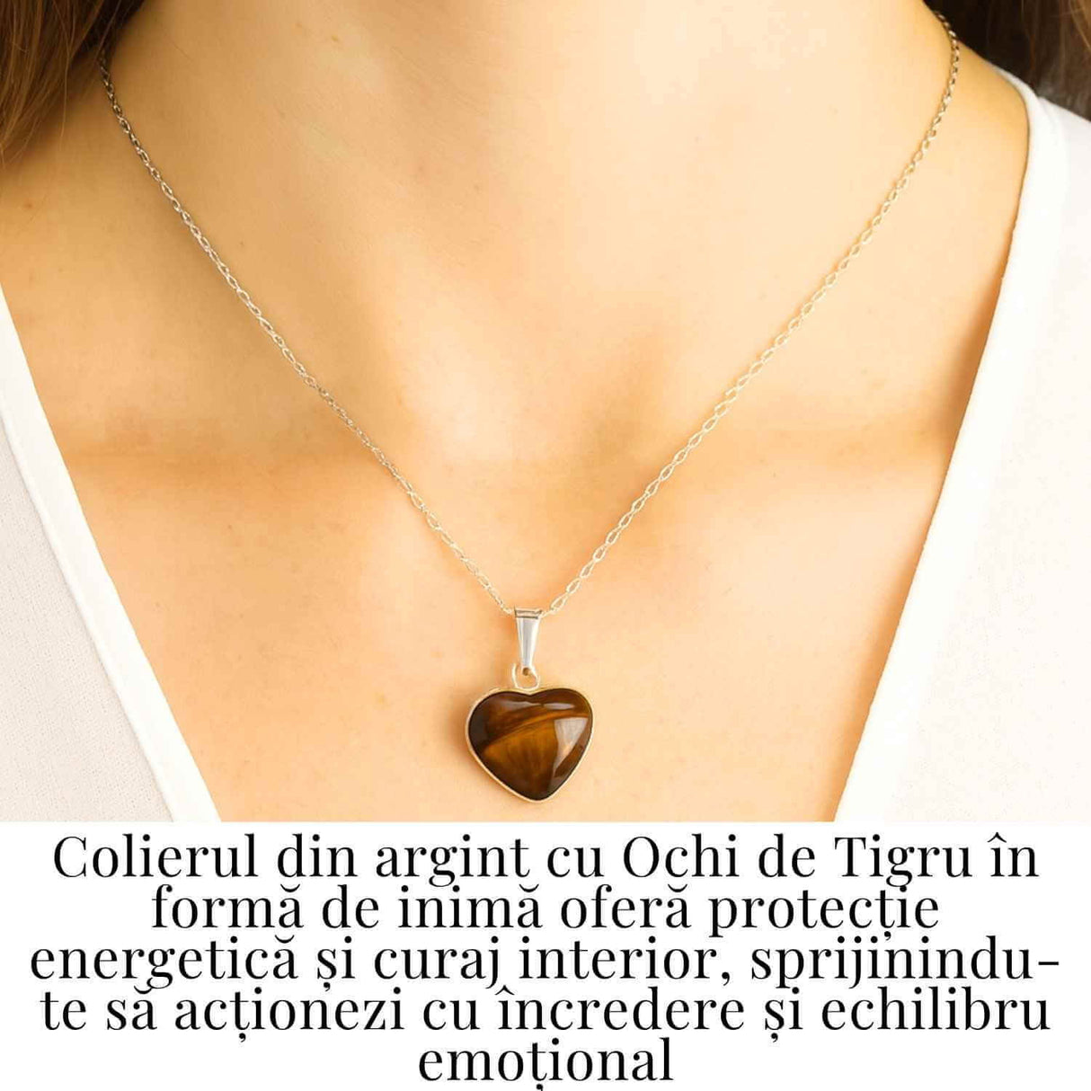 Curaj si Protectie Zilnica - Colier Inima din Argint 925 cu Ochi de Tigru