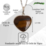Curaj si Protectie Zilnica - Colier Inima din Argint 925 cu Ochi de Tigru