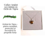 Curaj si Protectie Zilnica - Colier Inima din Argint 925 cu Ochi de Tigru