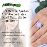 Inel Ajustabil Argintiu cu Cuart Roz natural oval, pentru iubire si armonie