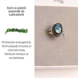 Inel ajustabil argintiu cu labradorit natural - intuitie si protectie