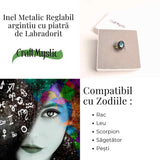 Inel ajustabil argintiu cu labradorit natural - intuitie si protectie