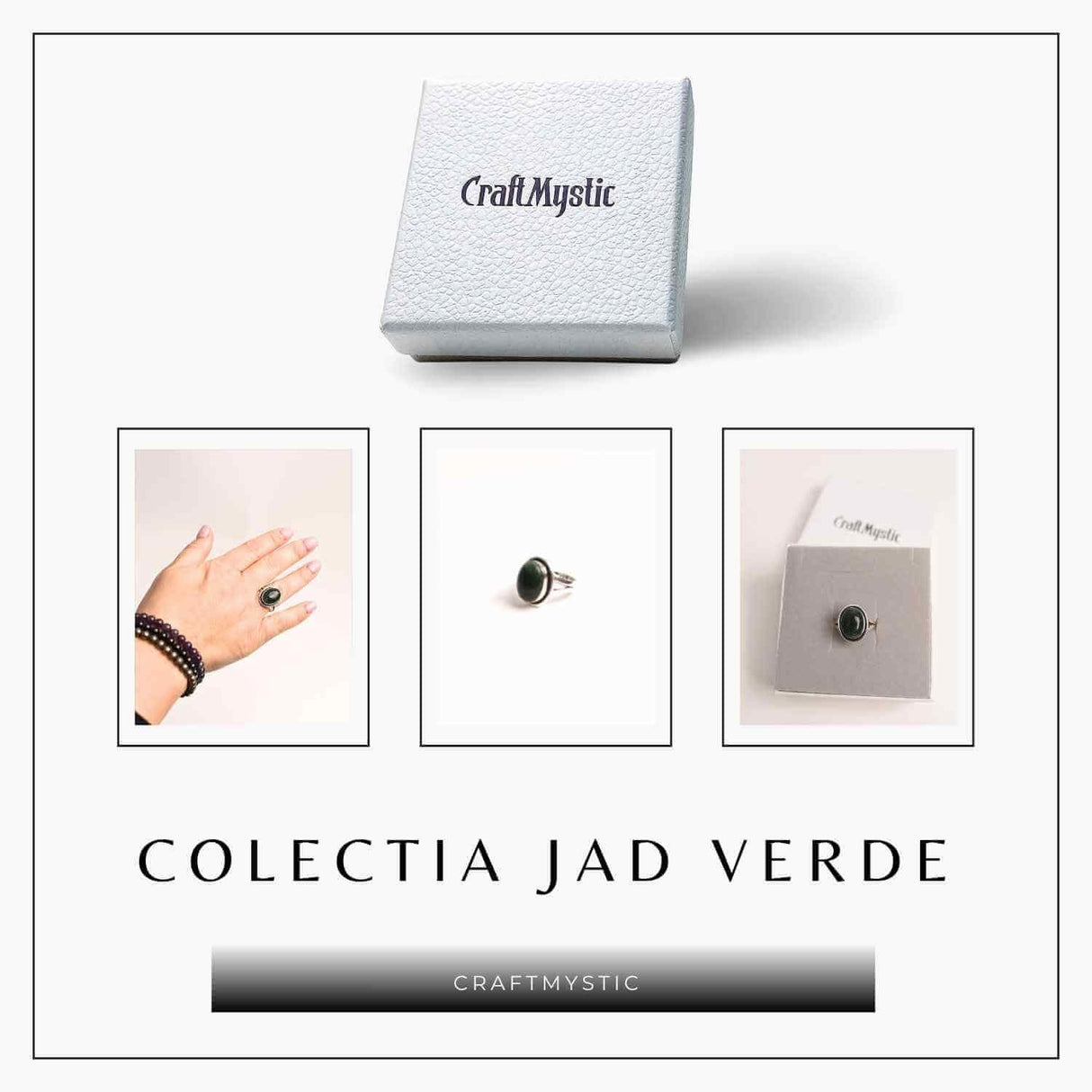 Inel Ajustabil Argintiu cu Jad Verde - Echilibru si protectie energetica