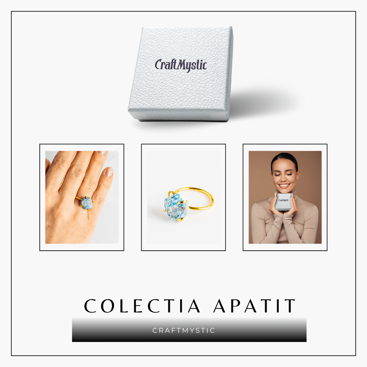Inel Ajustabil Auriu cu Apatit Brut - Energie Pozitiva, Claritate Mentala si Creativitate