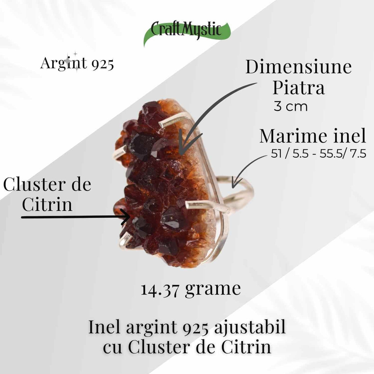 Inel Argint 925 cu Cluster de Citrin - Abundenta si Claritate Zilnica