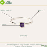 Inel Argint 925 cu Ametist Natural Patrat Fatetat – Claritate si Echilibru Interior