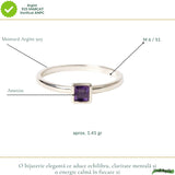 Inel Argint 925 cu Ametist Natural Patrat Fatetat – Claritate si Echilibru Interior