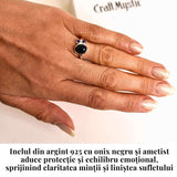 Inel argint 925 cu Onix Negru si Ametist - Protectie si Claritate Spirituala