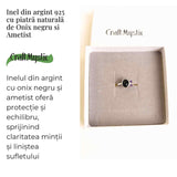 Inel argint 925 cu Onix Negru si Ametist - Protectie si Claritate Spirituala