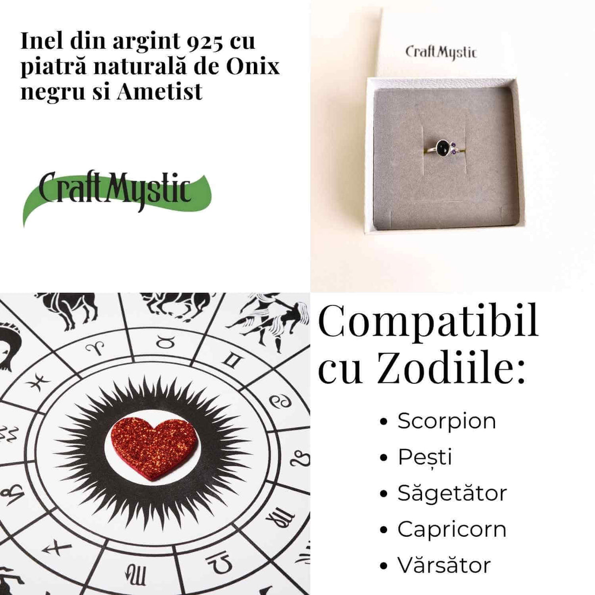 Inel argint 925 cu Onix Negru si Ametist - Protectie si Claritate Spirituala