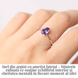 Inel Ajustabil Argint 925 cu Ametist Fatetat - Echilibru si Claritate Emotionala