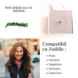 Inel Ajustabil Argint 925 cu Ametist Fatetat - Echilibru si Claritate Emotionala