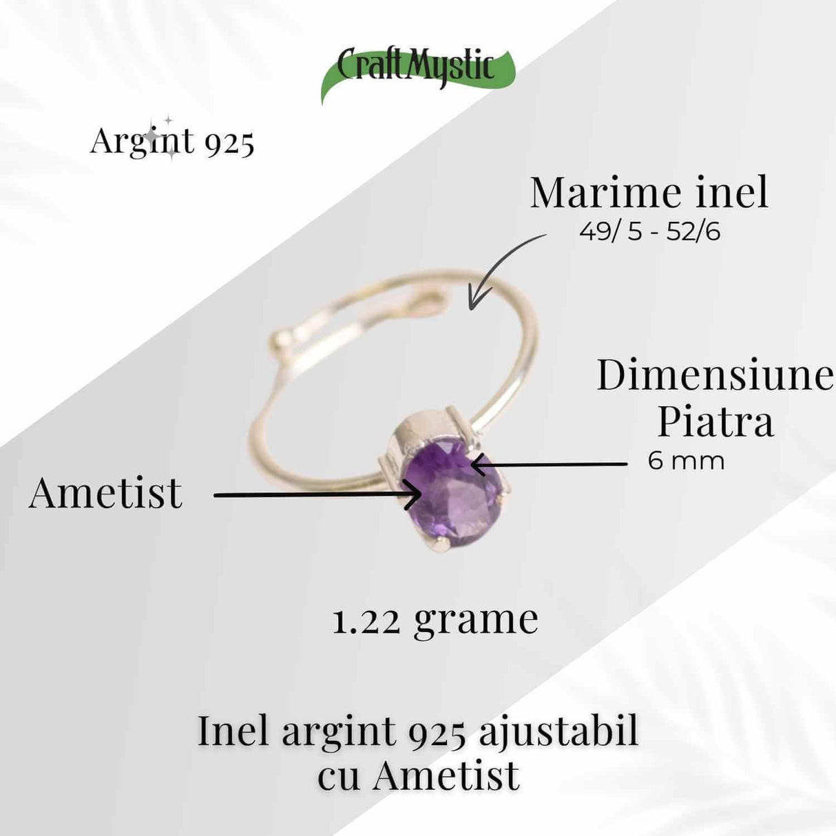 Inel Ajustabil Argint 925 cu Ametist Fatetat - Echilibru si Claritate Emotionala