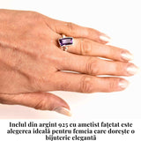 Inel Argint 925 cu Ametist Fatetat - Claritate si Echilibru Spiritual