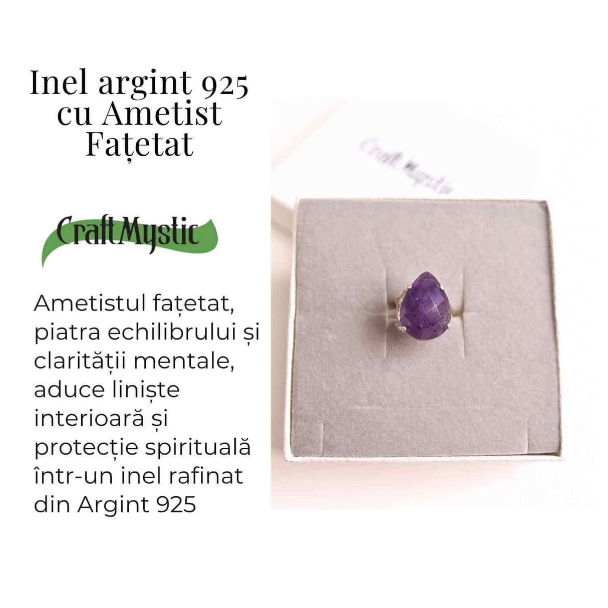 Inel Ajustabil Argint 925 cu Ametist Fatetat - Echilibru si Claritate Mentala
