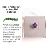 Inel Ajustabil Argint 925 cu Ametist Fatetat - Echilibru si Claritate Mentala