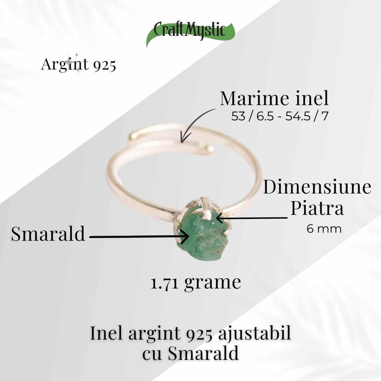 Inel Ajustabil Argint 925 cu Smarald Fatetat - Vindecare si Iubire Sincera - Copie