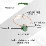 Inel Ajustabil Argint 925 cu Smarald Fatetat - Vindecare si Iubire Sincera - Copie