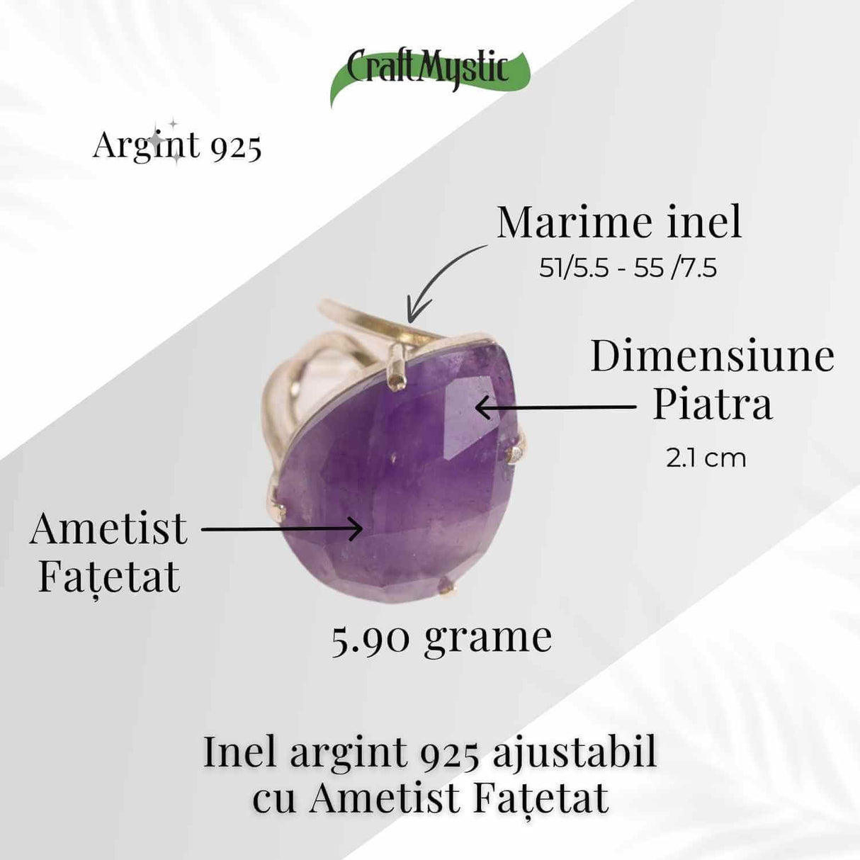 Inel Ajustabil Argint 925 cu Ametist Fatetat - Echilibru si Claritate Mentala