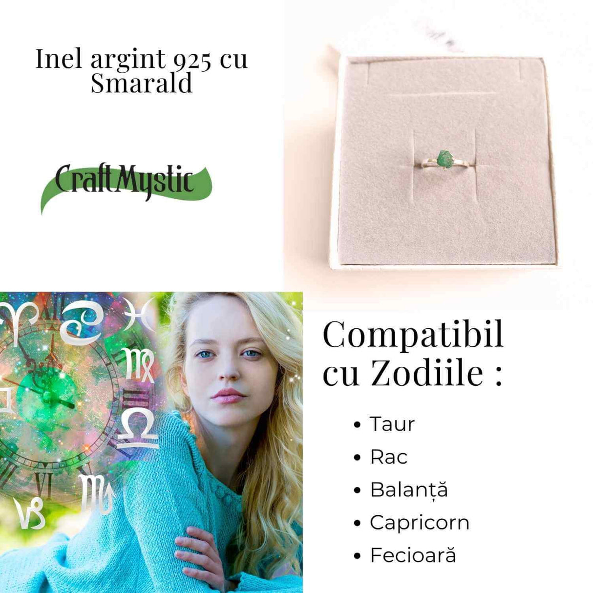 Inel Ajustabil Argint 925 cu Smarald Fatetat - Vindecare si Iubire Sincera - Copie