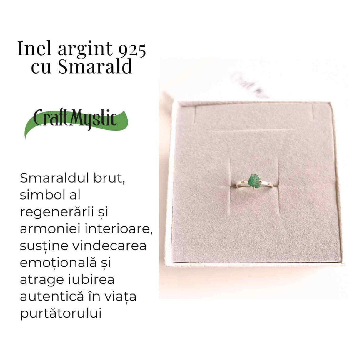 Inel Ajustabil Argint 925 cu Smarald Fatetat - Vindecare si Iubire Sincera - Copie