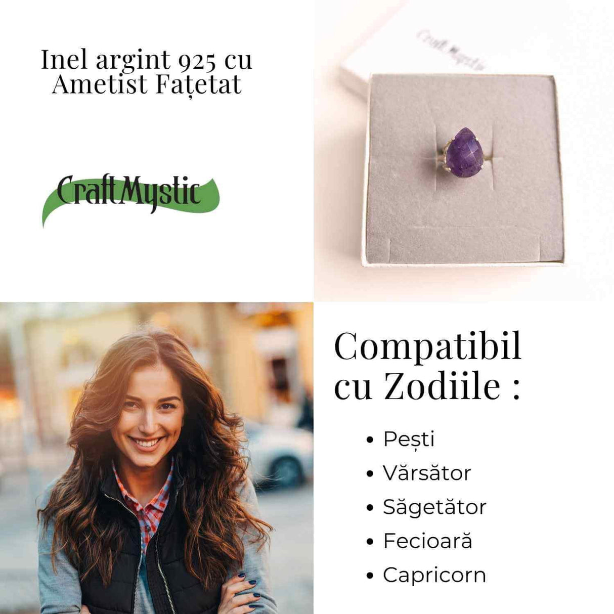 Inel Ajustabil Argint 925 cu Ametist Fatetat - Echilibru si Claritate Mentala