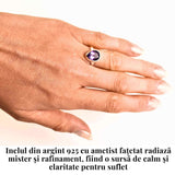 Inel Argint 925 cu Ametist Fatetat Lacrima - Protectie si Liniste Interioara