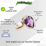 Inel Argint 925 cu Ametist Fatetat Lacrima - Protectie si Liniste Interioara