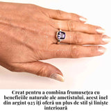 Inel Argint 925 cu Ametist Fatetat Patrat - Echilibru si Claritate Spirituala