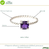 Inel Argint 925 Rasucit cu Ametist Natural Patrat Fatetat – Echilibru ai Claritate