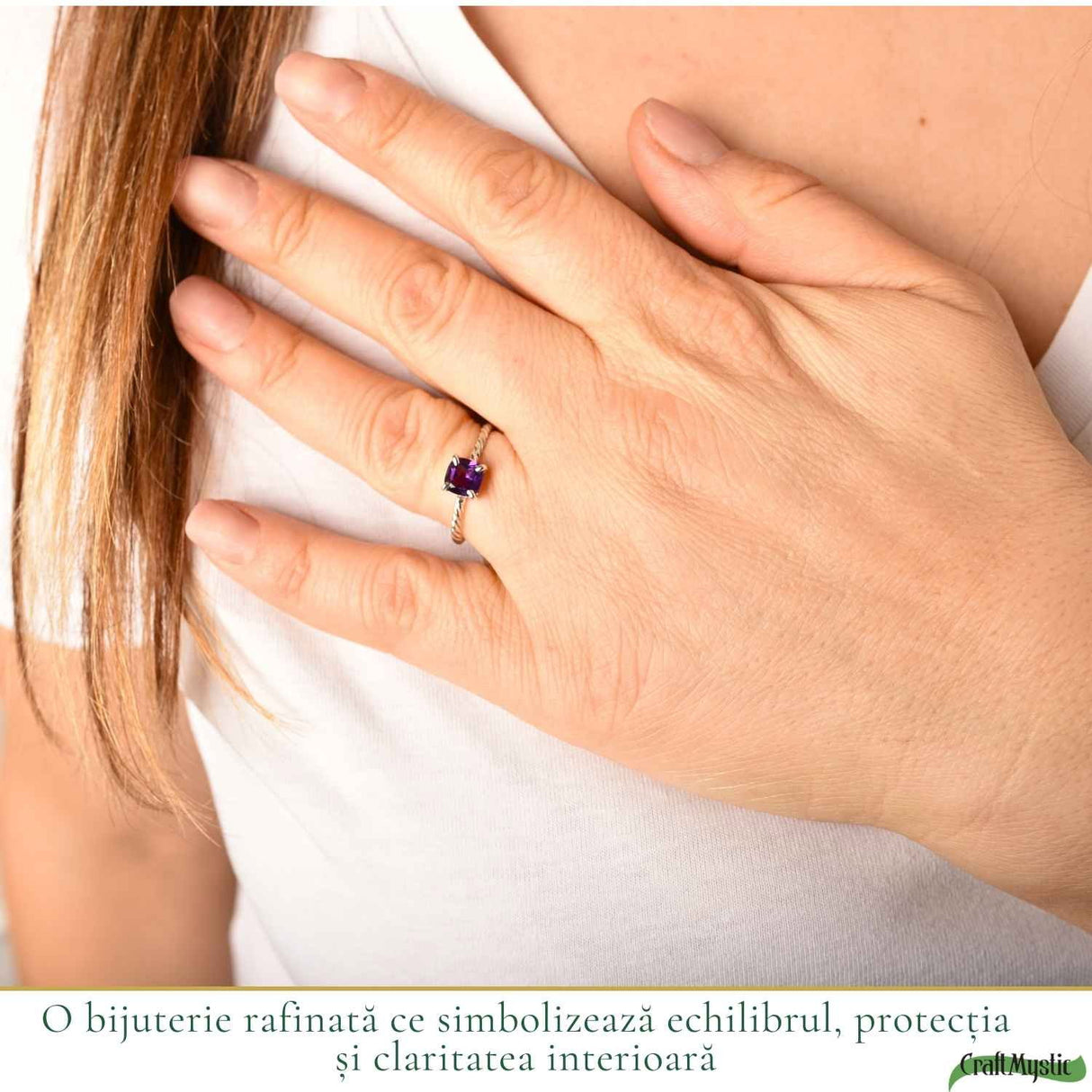 Inel Argint 925 Rasucit cu Ametist Natural Patrat Fatetat – Echilibru ai Claritate
