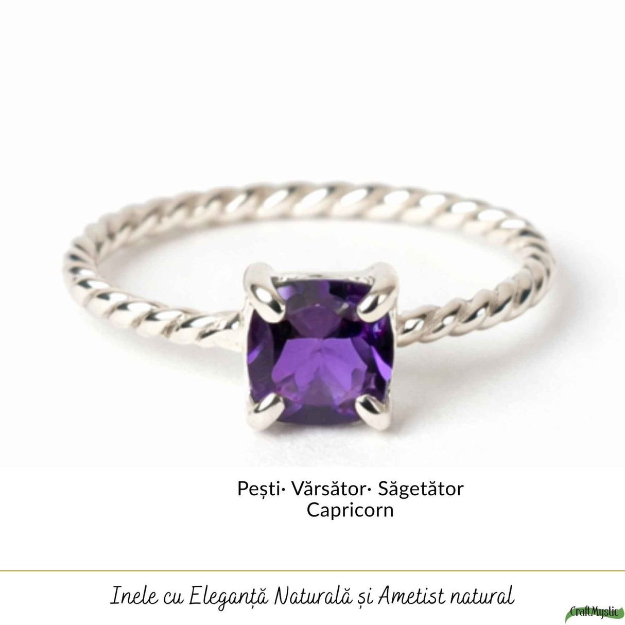 Inel Argint 925 Rasucit cu Ametist Natural Patrat Fatetat – Echilibru ai Claritate
