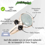 Inel argint 925 cu Acvamarin si Onix Negru - Claritate si Protectie